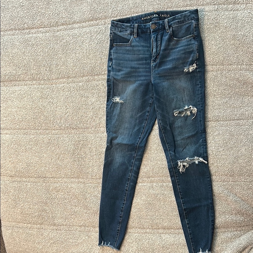 American Eagle Outfitters Blue Skinny Jeans with Distressed Details